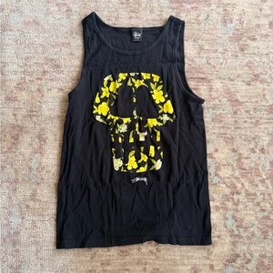 Stussy Black Tank with Yellow Skull Design
